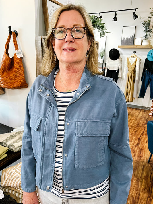 Slate Blue Zip Front Jacket