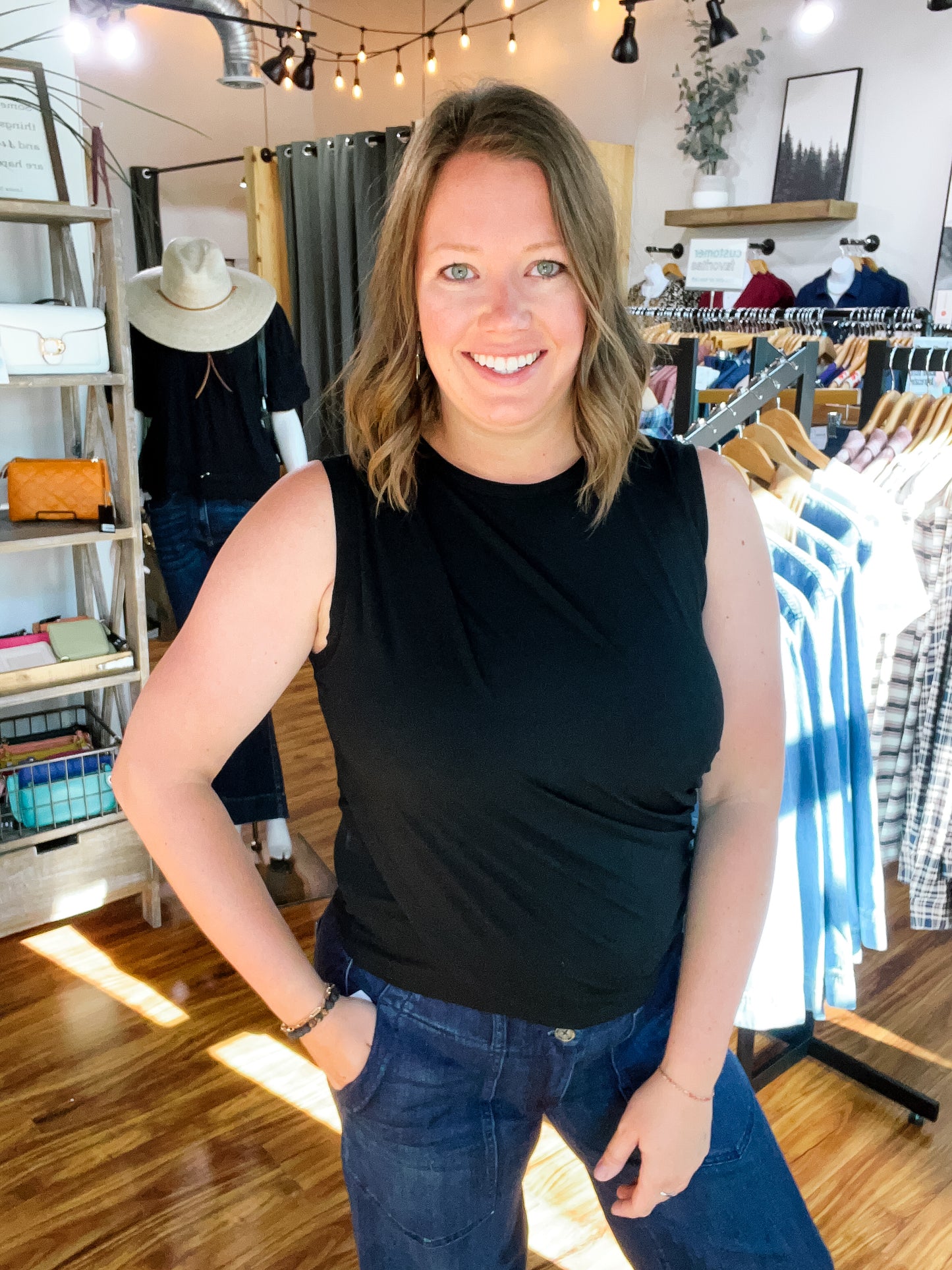 Black Draped Tank Top