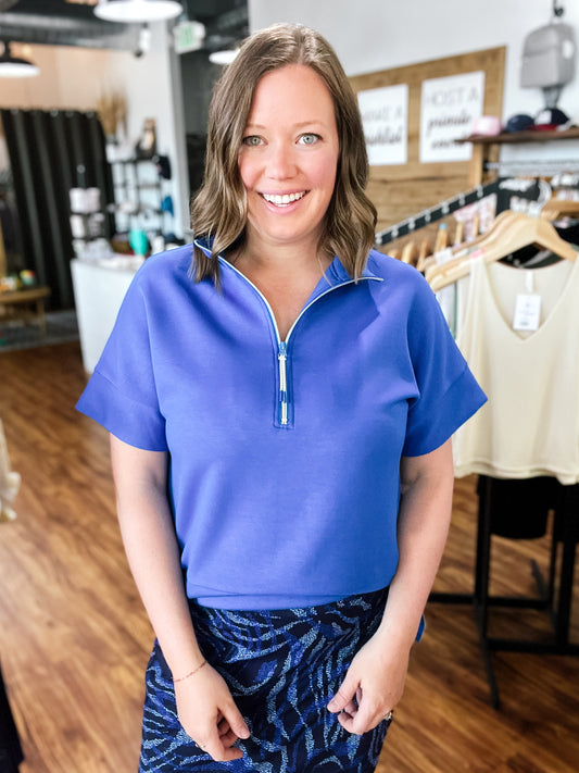 Royal Blue Zipper Front Top
