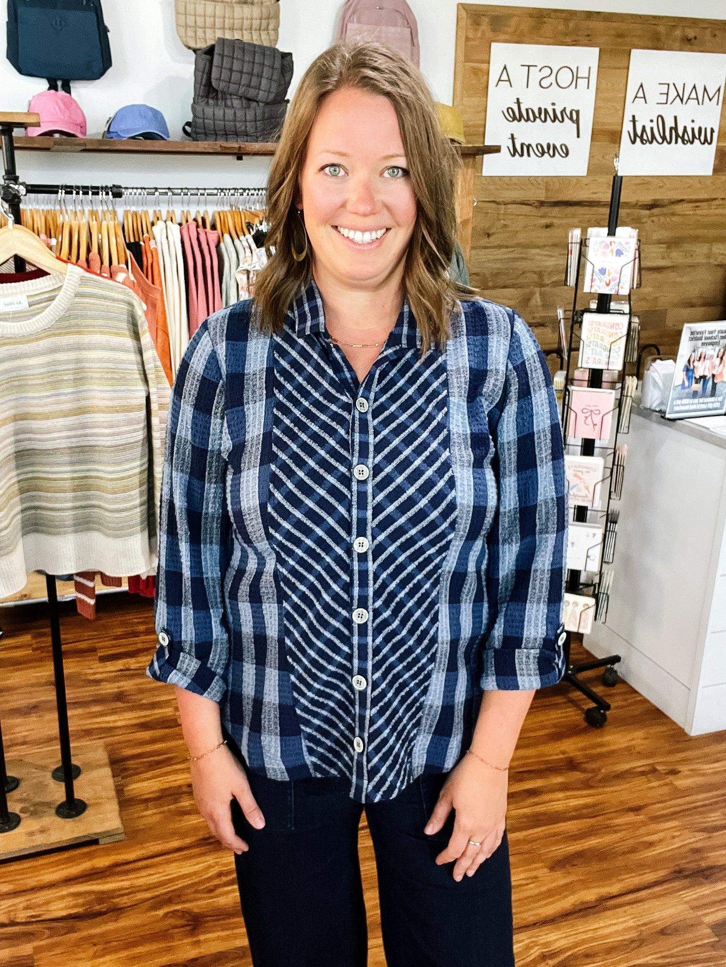 Blue Plaid Boyfriend Tunic