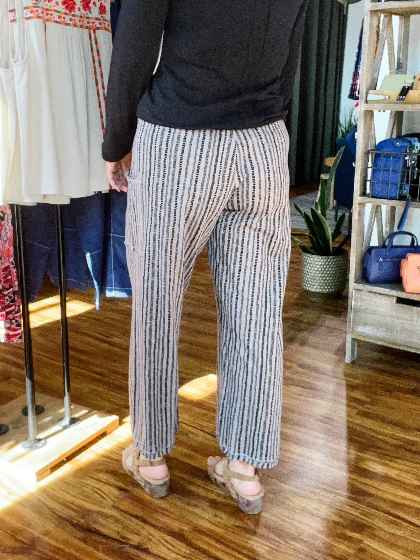 Gray W/Black Dash Stripes Pant
