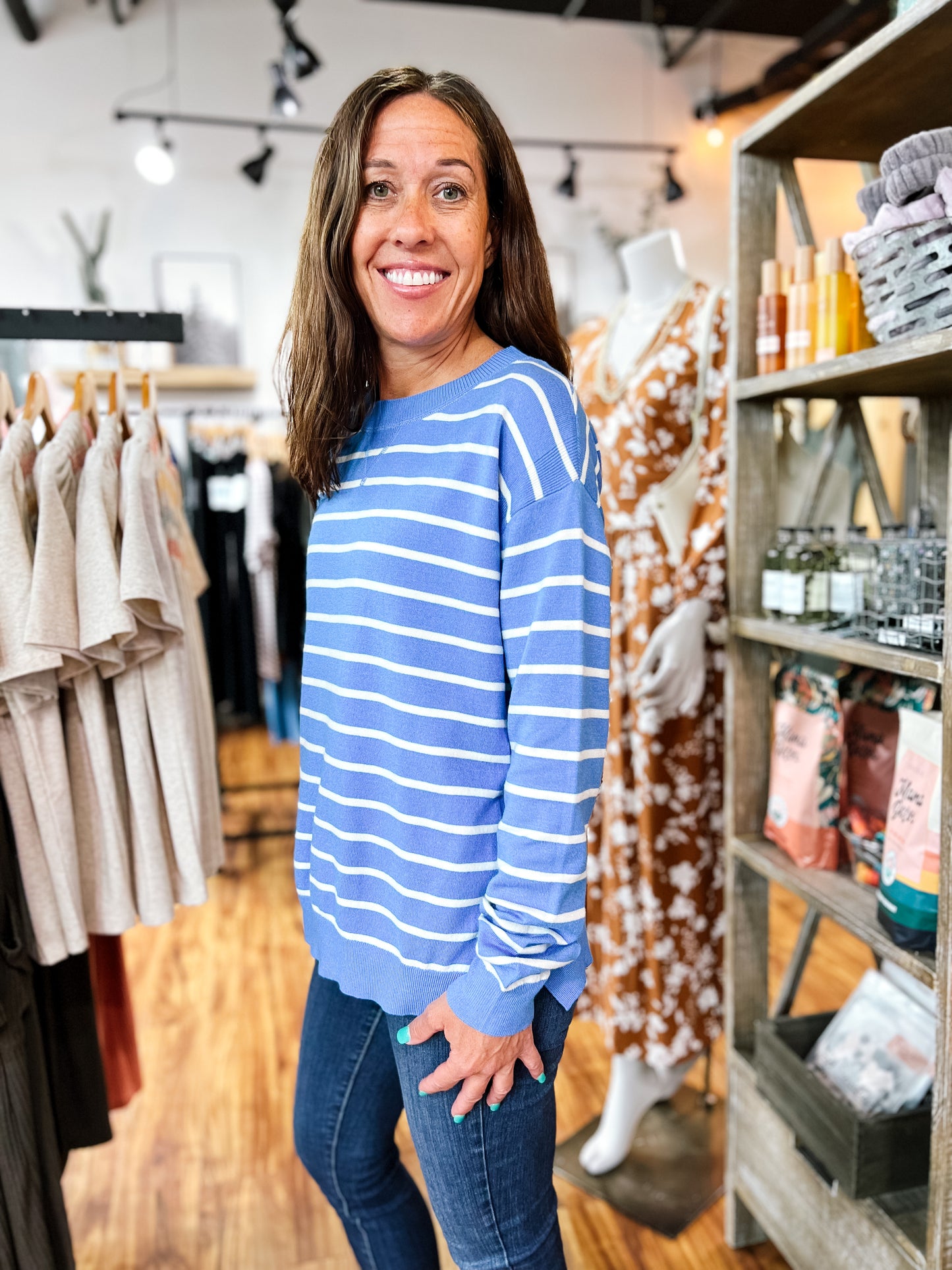 Sky Blue & White Stripe Lightweight Sweater