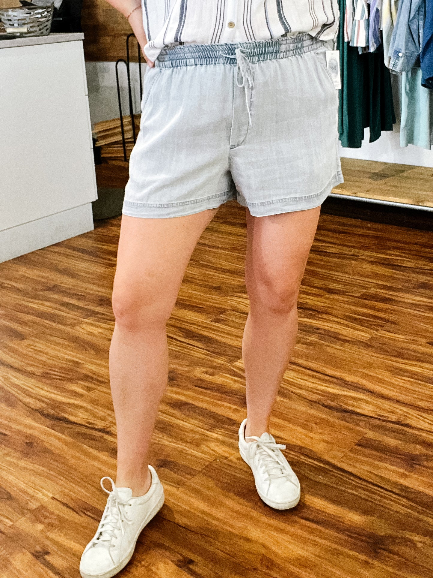 Light Blue Drawstring Waist Shorts