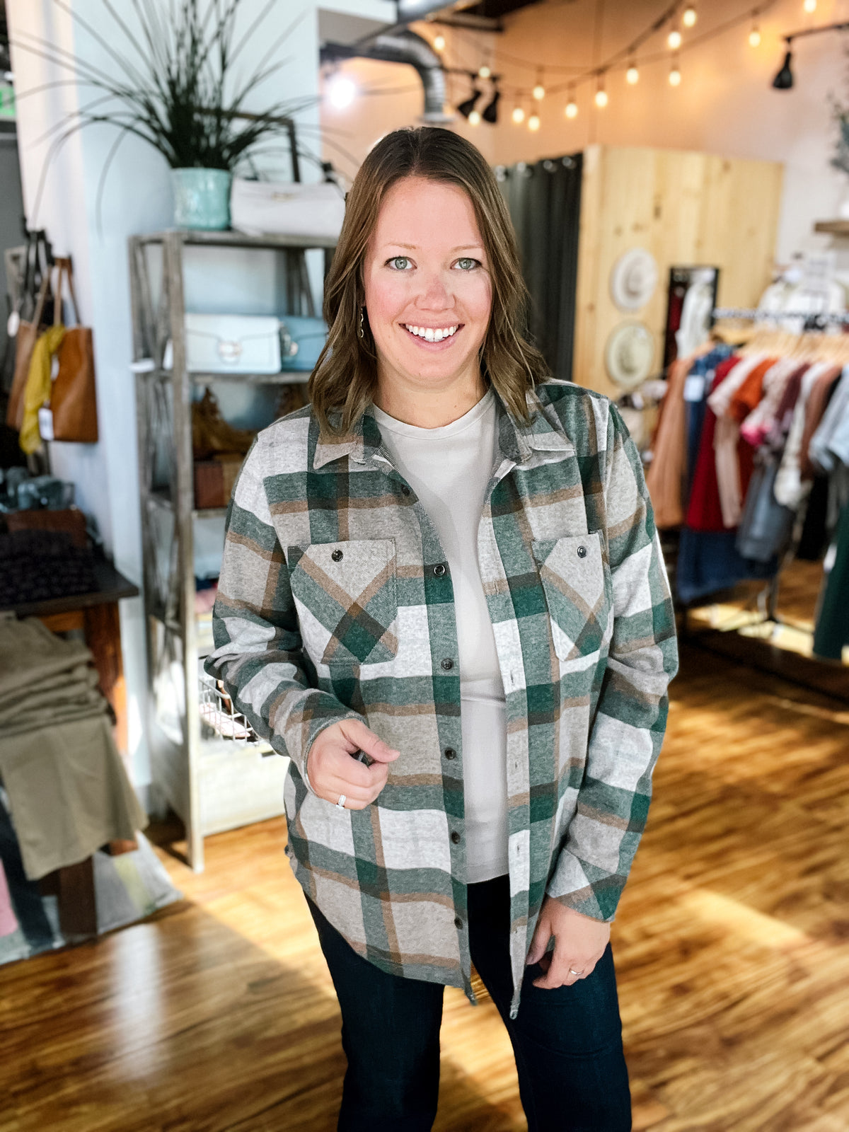 Green & Rust Plaid Flannel Shirt