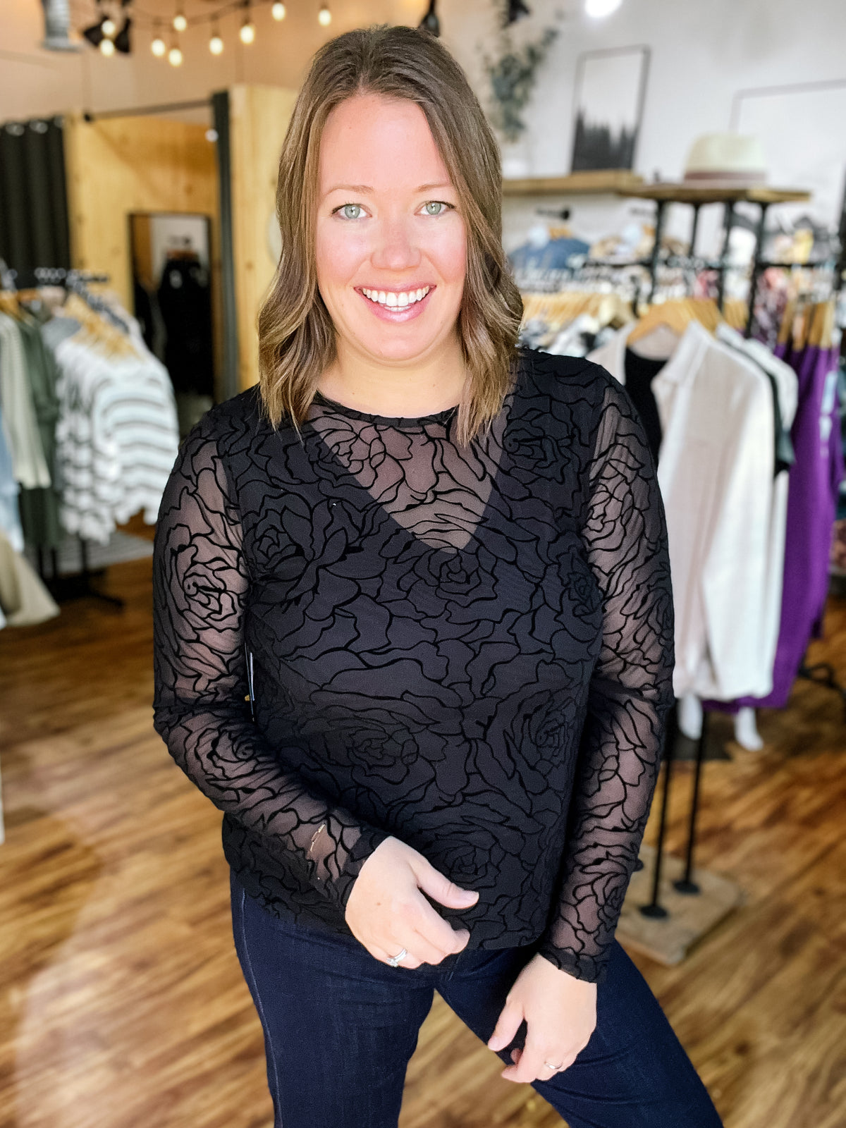 Black Roses Layered Long Sleeve Top