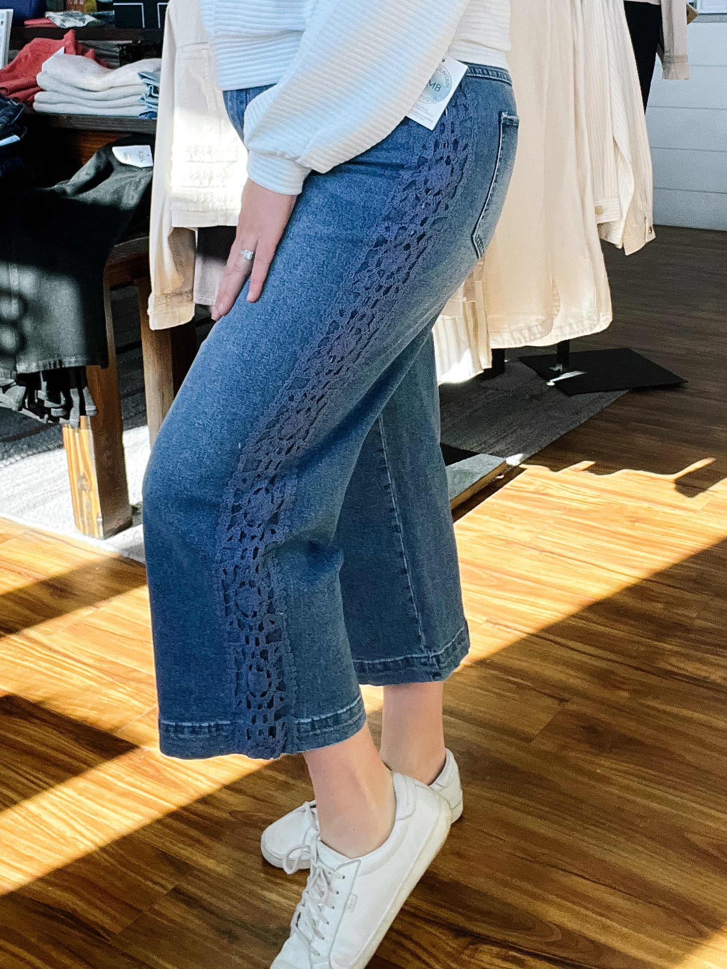 Navy Sea Audrey W/ Crochet Wide Leg Crop Jean