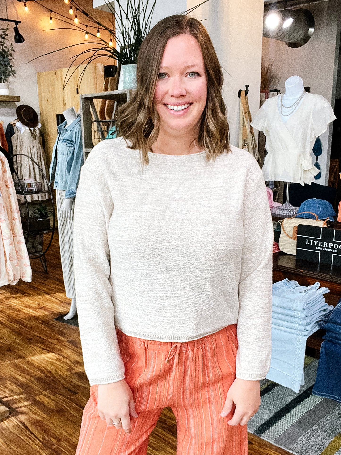 Cream Heather L/S Sweater