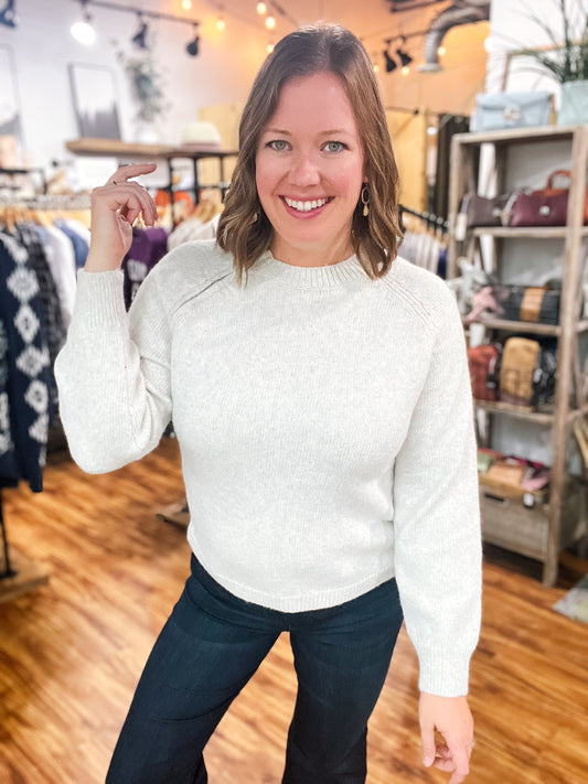 Light Sand Heathered Sweater w/ Zipper Detail