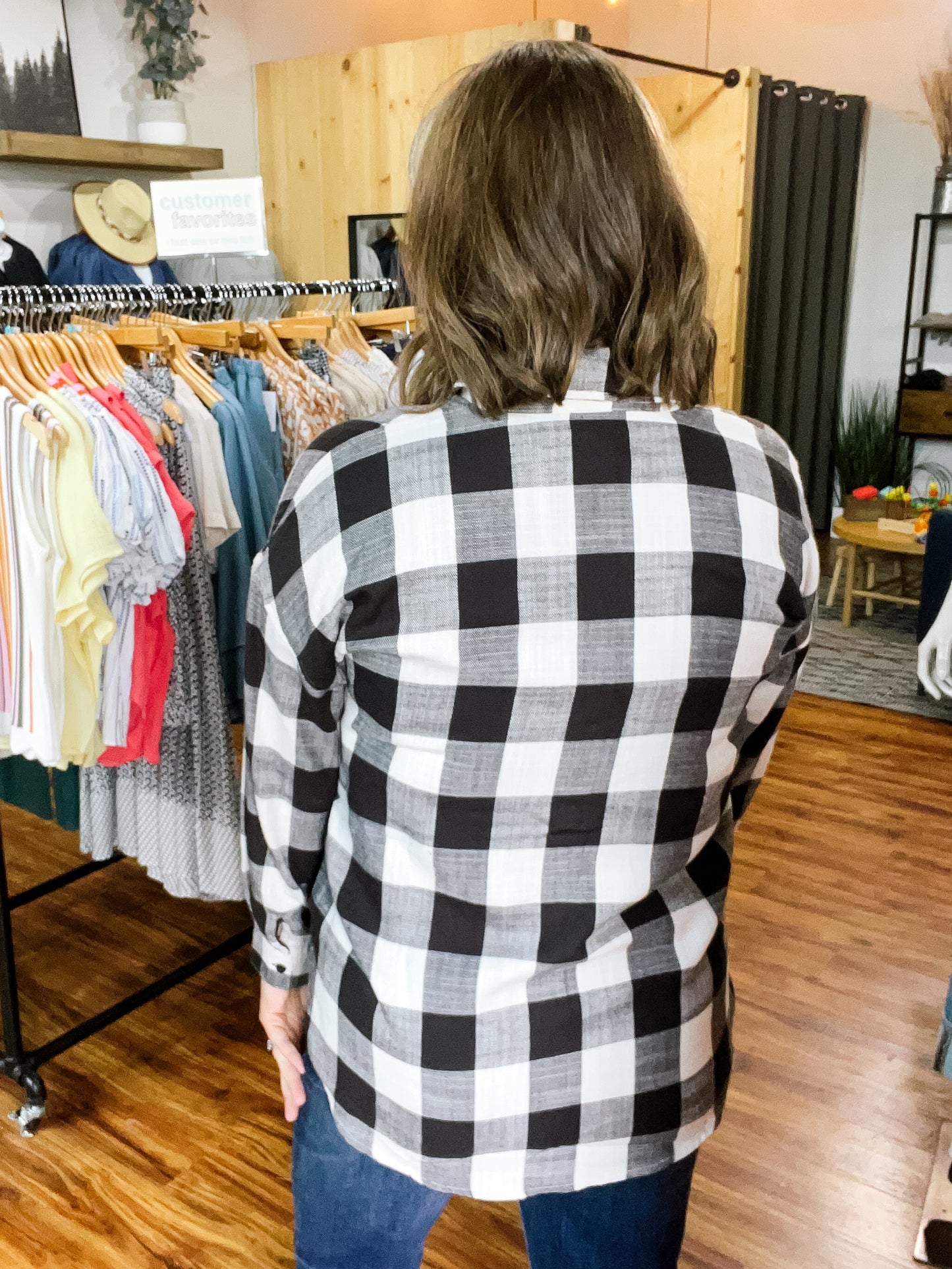 Cream W/Black Plaid Flannel Shirt