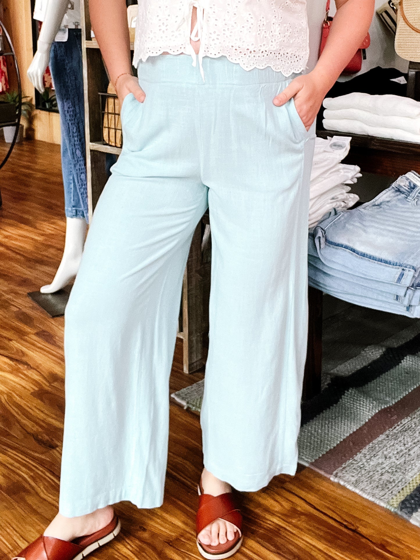 Sky Blue Pull-On Crop Pant