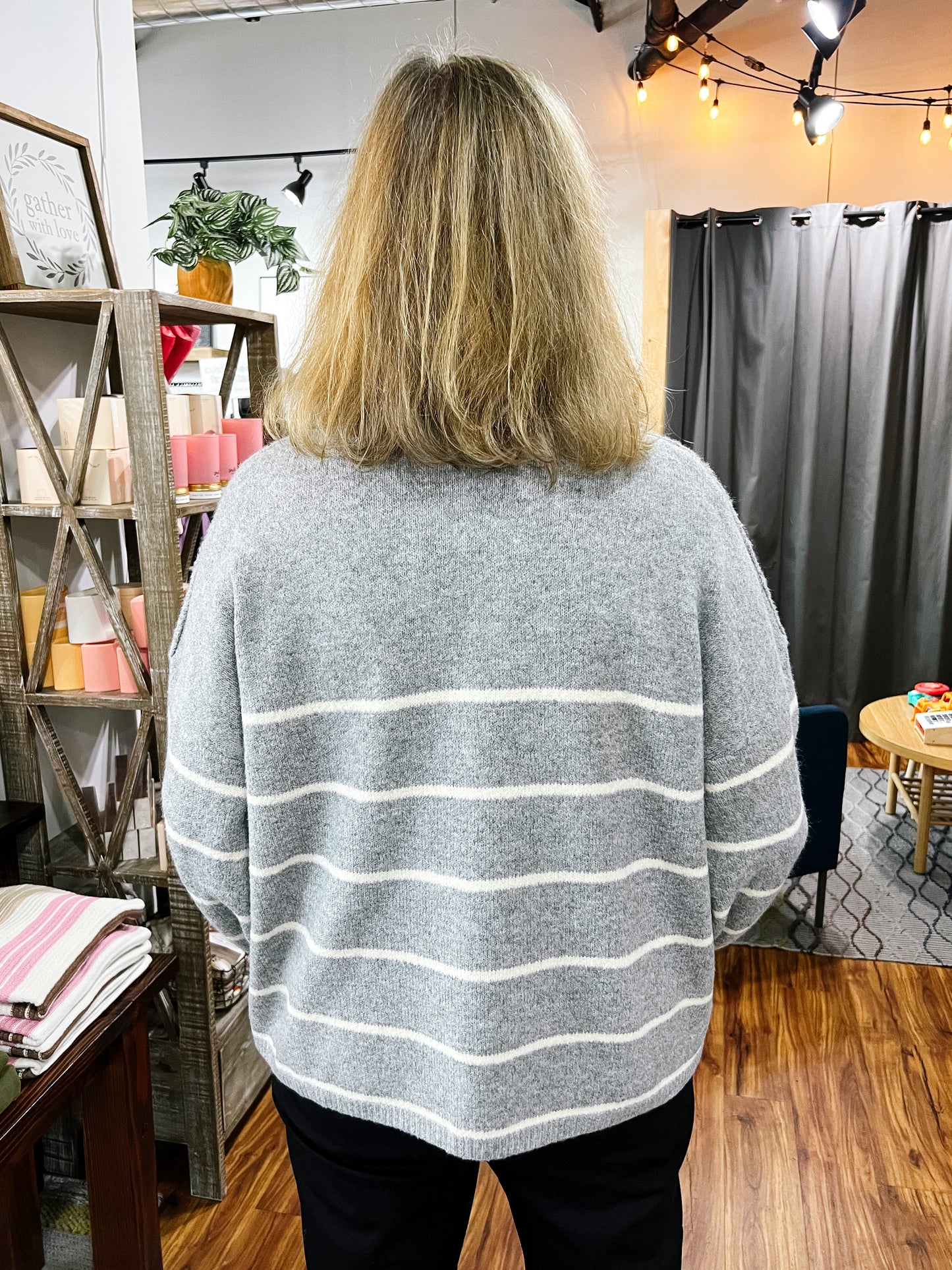 Gray & Cream Striped Cardigan
