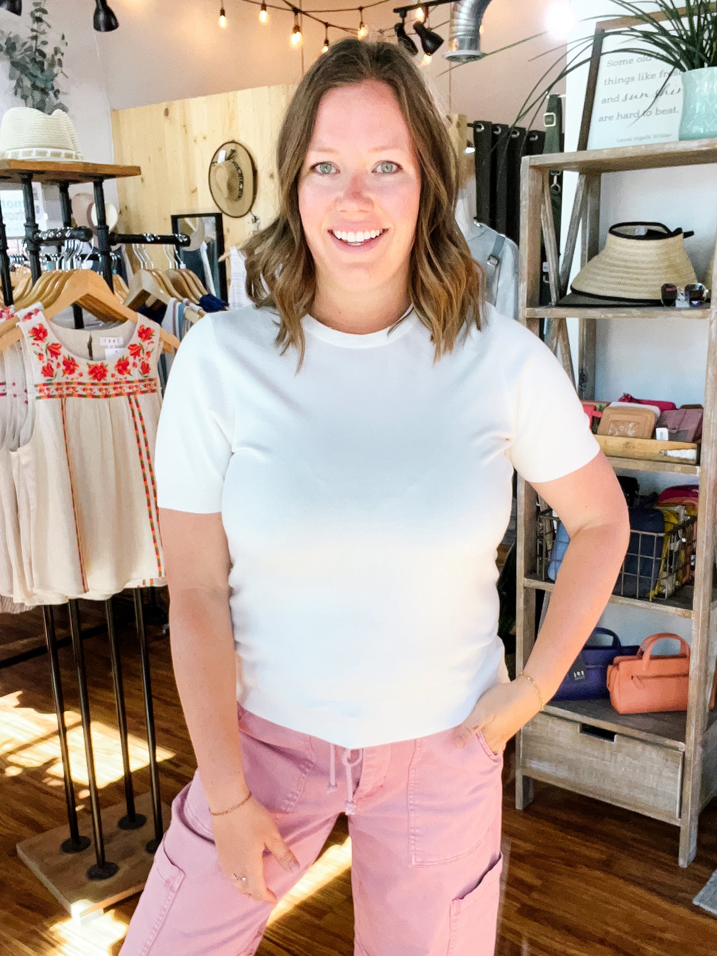 Ivory Round Neck Short Sleeve Sweater