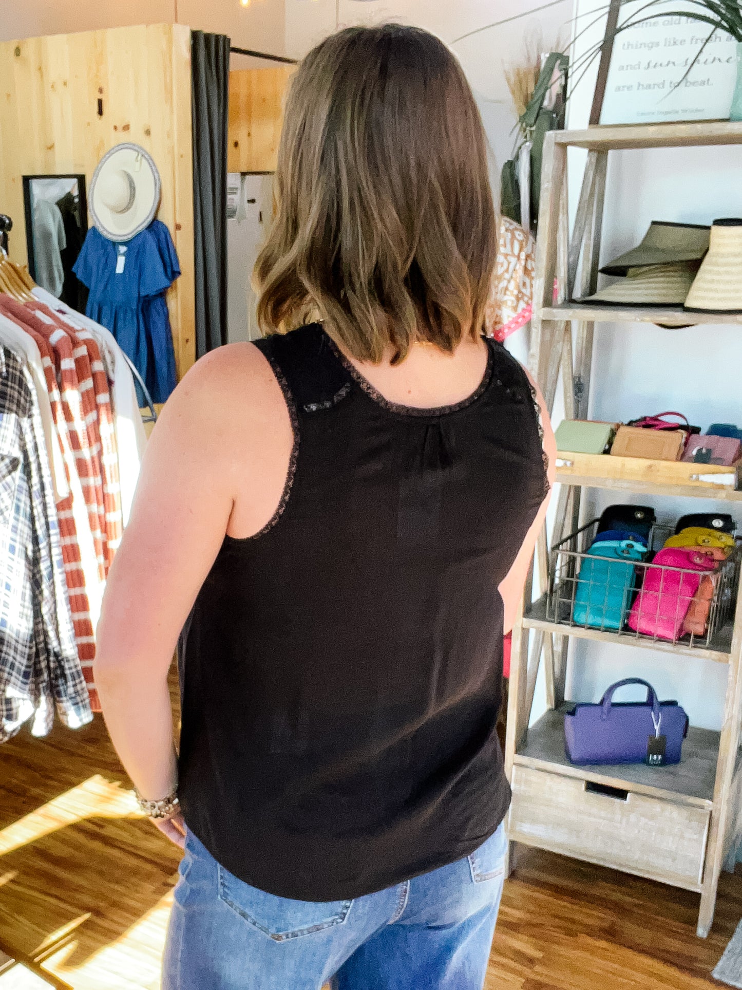 Black Pintucks Tank Top