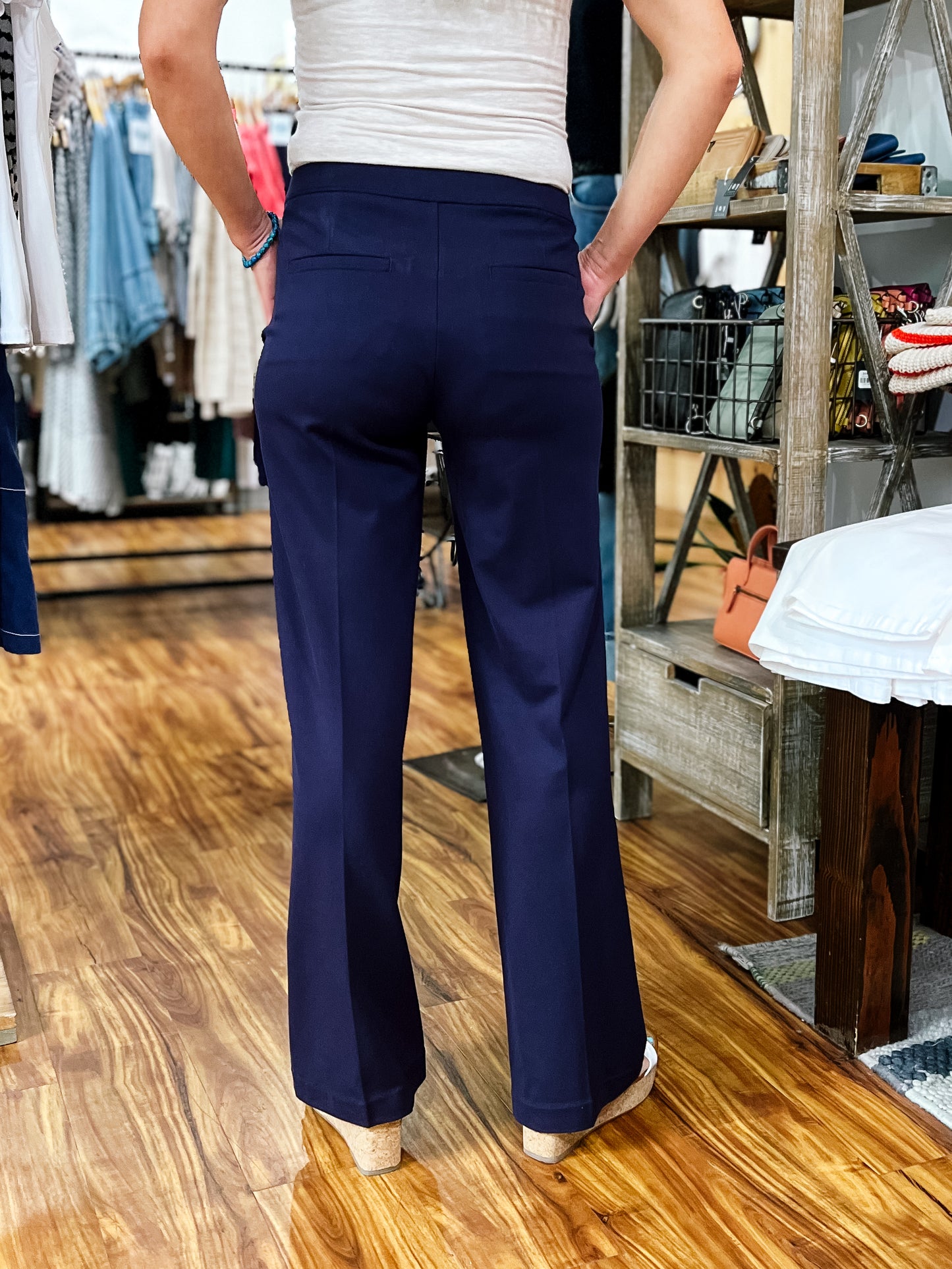 Navy Pull On Wide Leg Pant