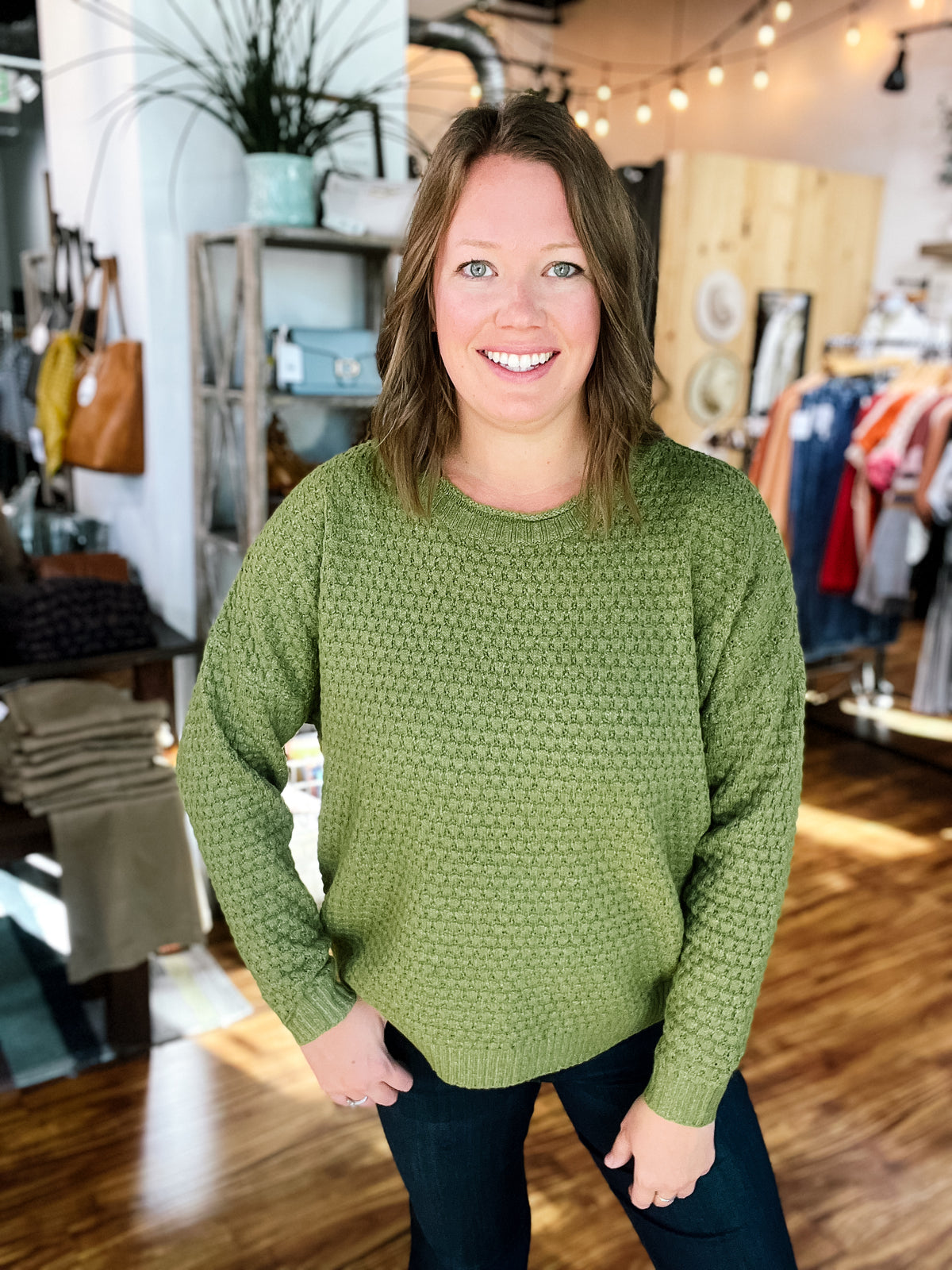 Matcha Green Waffle Crewneck Sweater