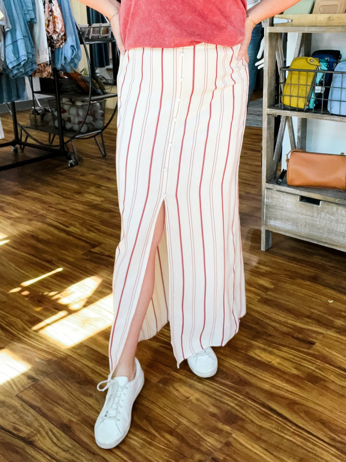 Off White W/Rust Stripe Skirt