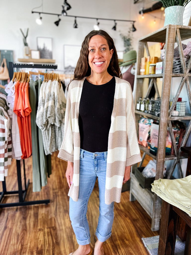 Taupe and Cream Striped Cardigan