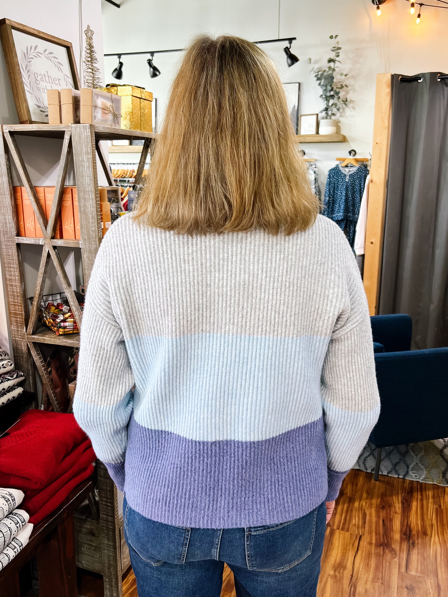 Gray & Blue Colorblock Mock Neck Sweater