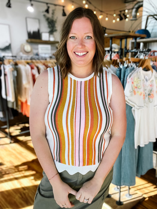 Ivory Striped Sleeveless Sweater
