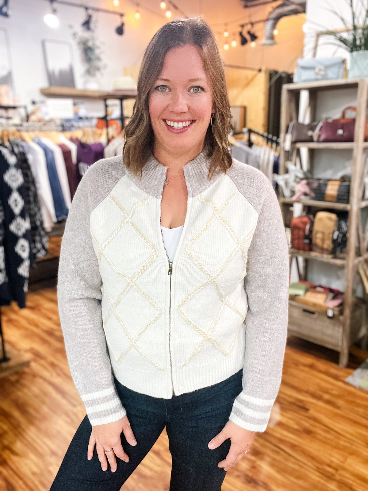 Diamond Braid Stitch Sweater Jacket