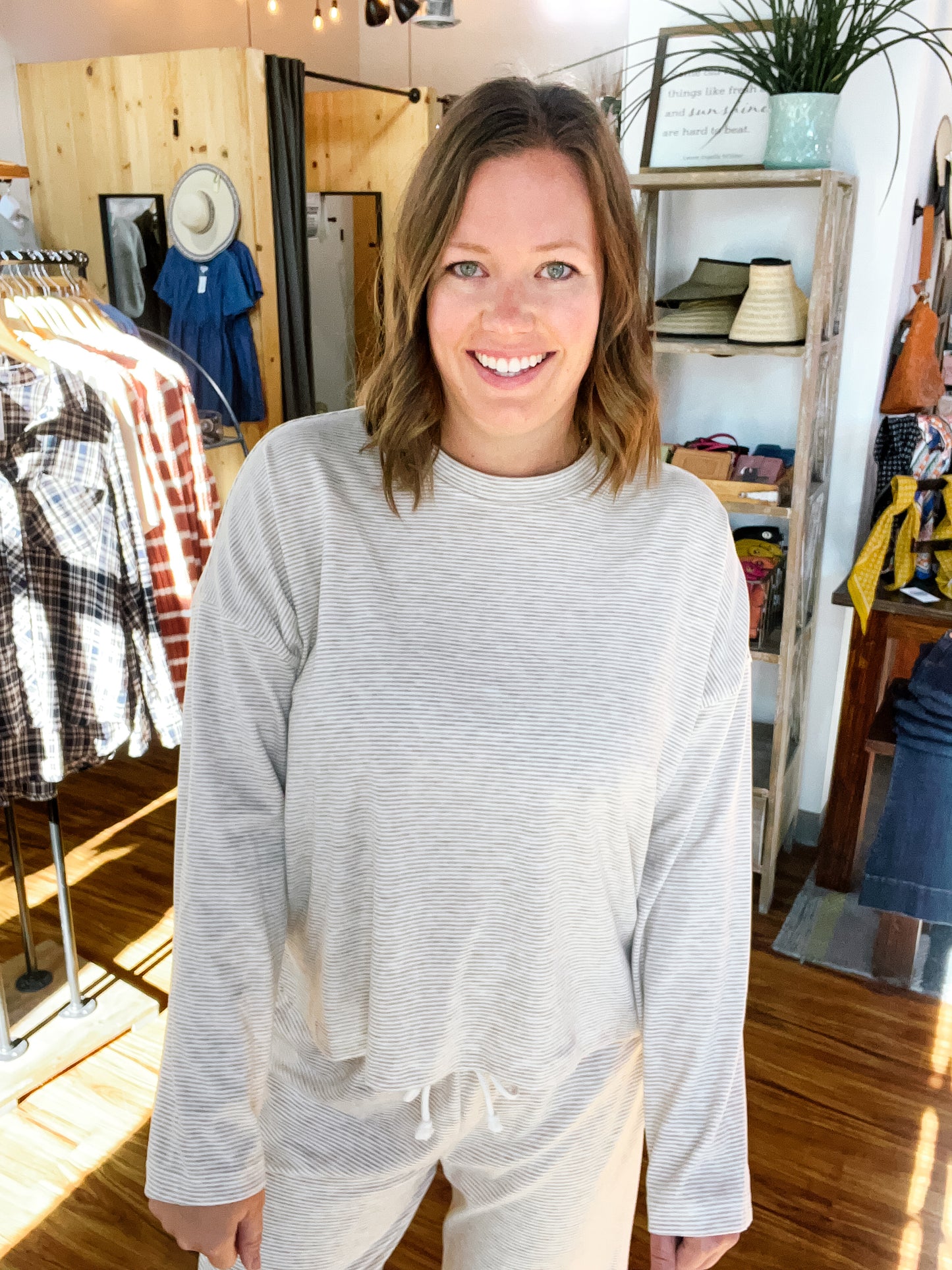 Tan & Cream Stripe Long Sleeve Top