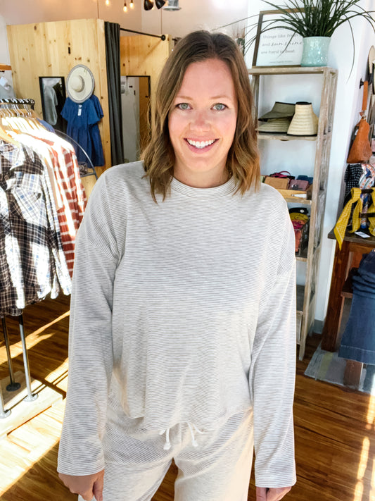 Tan & Cream Stripe Long Sleeve Top
