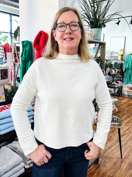 Ivory Textured Mock T Neck