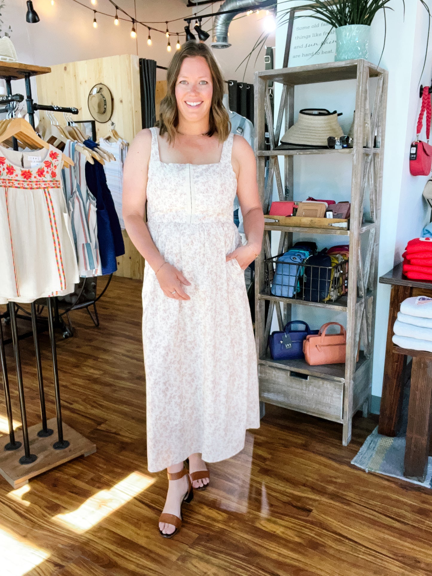 Cream W/Brown Floral Dress
