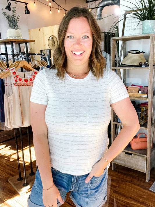 Ivory W/Sage Green Stripe Textured Sweater