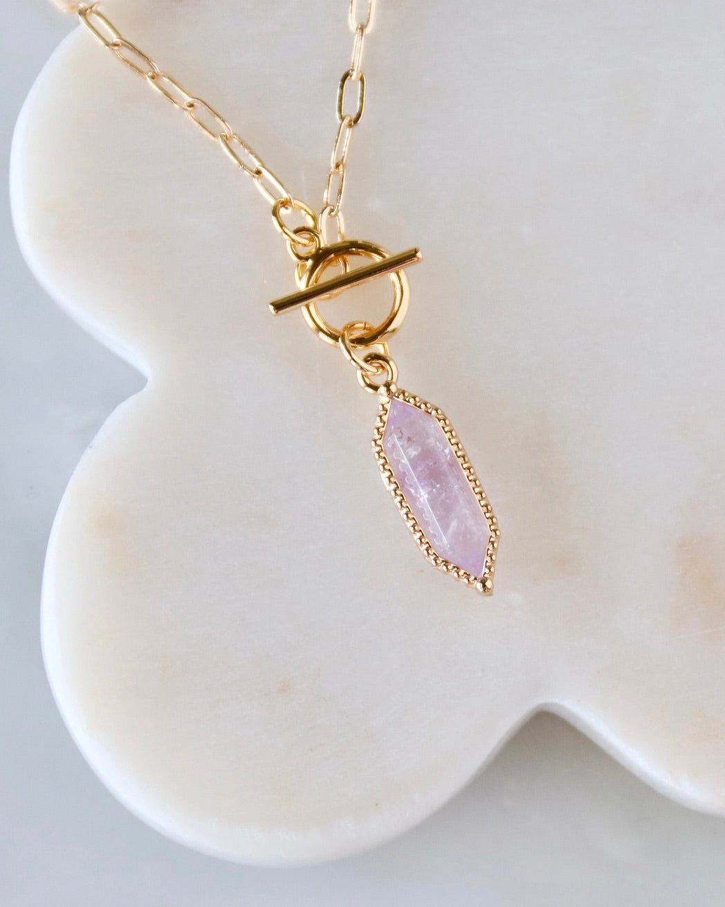 Gemstone Pendant Gold Toggle Necklace