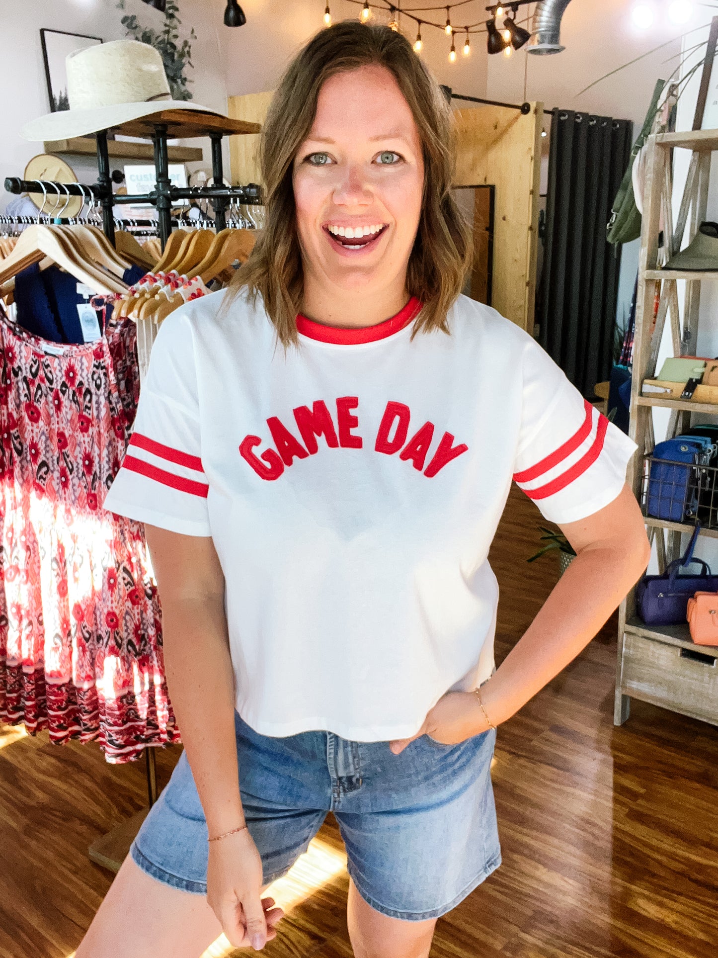 White W/Red Game Day Top
