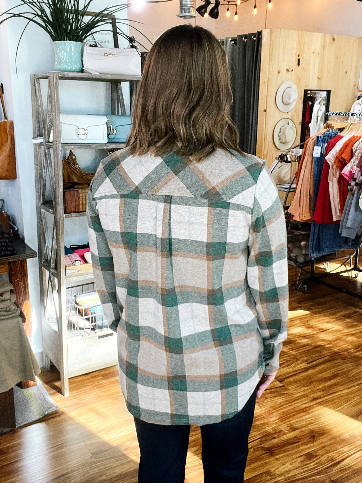 Green & Rust Plaid Flannel Shirt