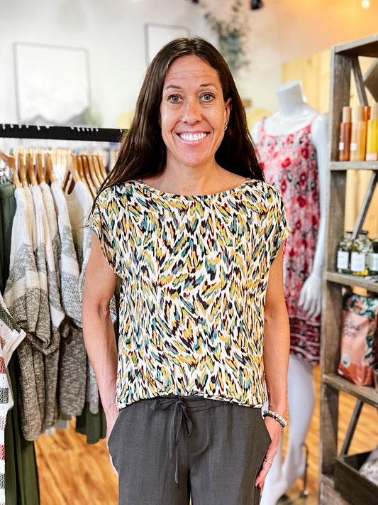 Gold Print Cap Sleeve Top