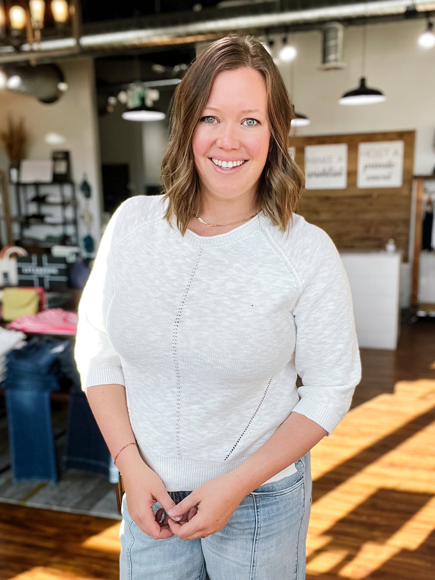 White 3/4 Sleeve Sweater