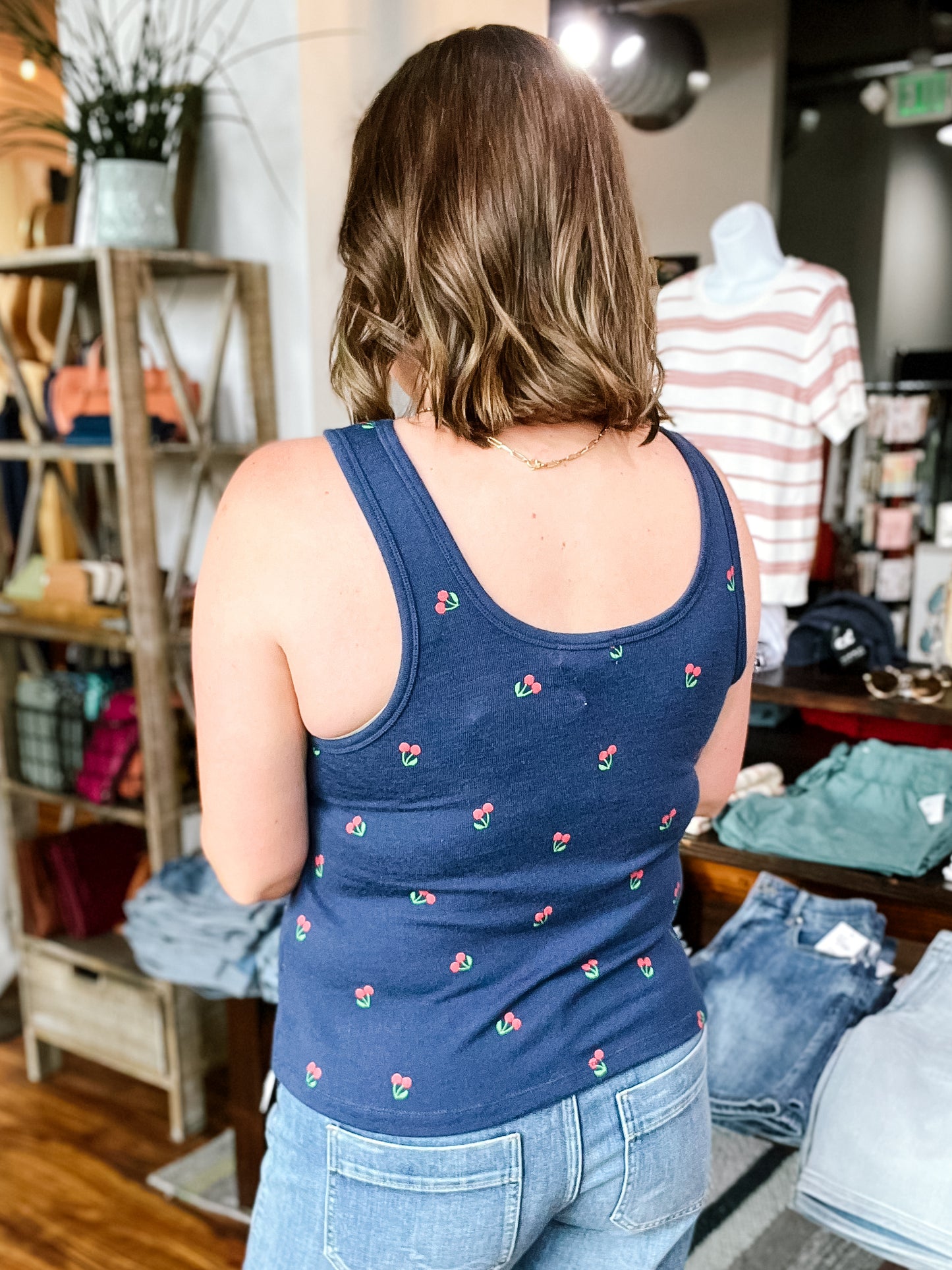 Navy Cherry Tank Top