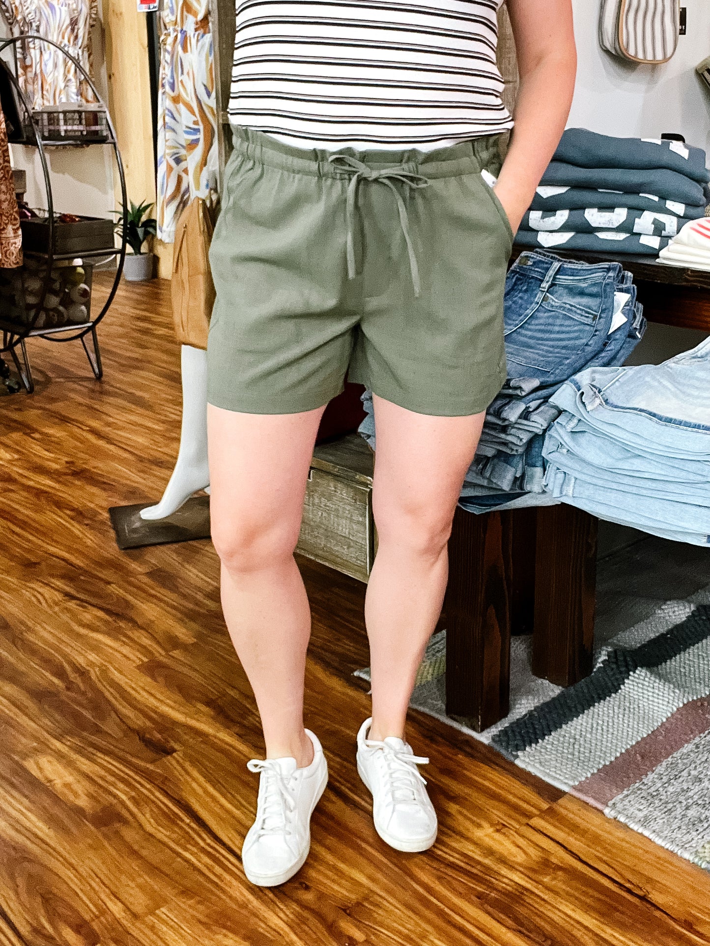 Olive Green Pull-On Shorts
