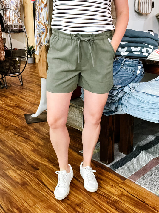 Olive Green Pull-On Shorts