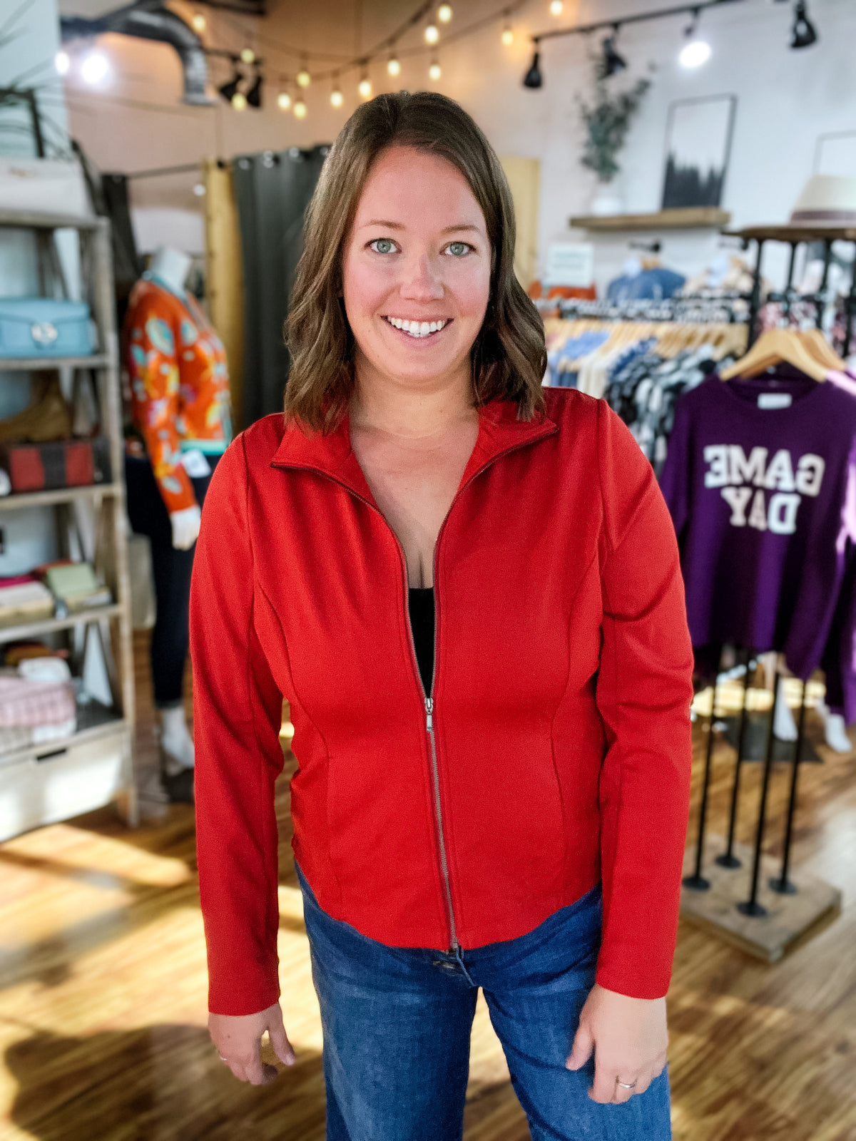 Burnt Orange Zipper Front Jacket
