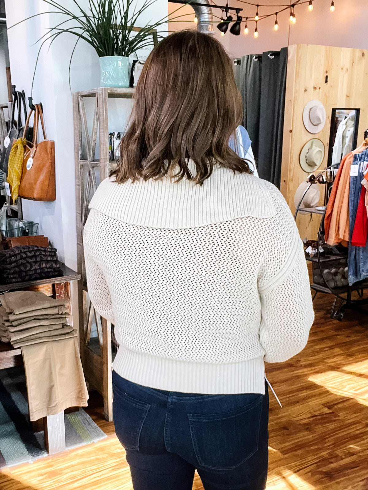 Beige Zipper Front Sweater
