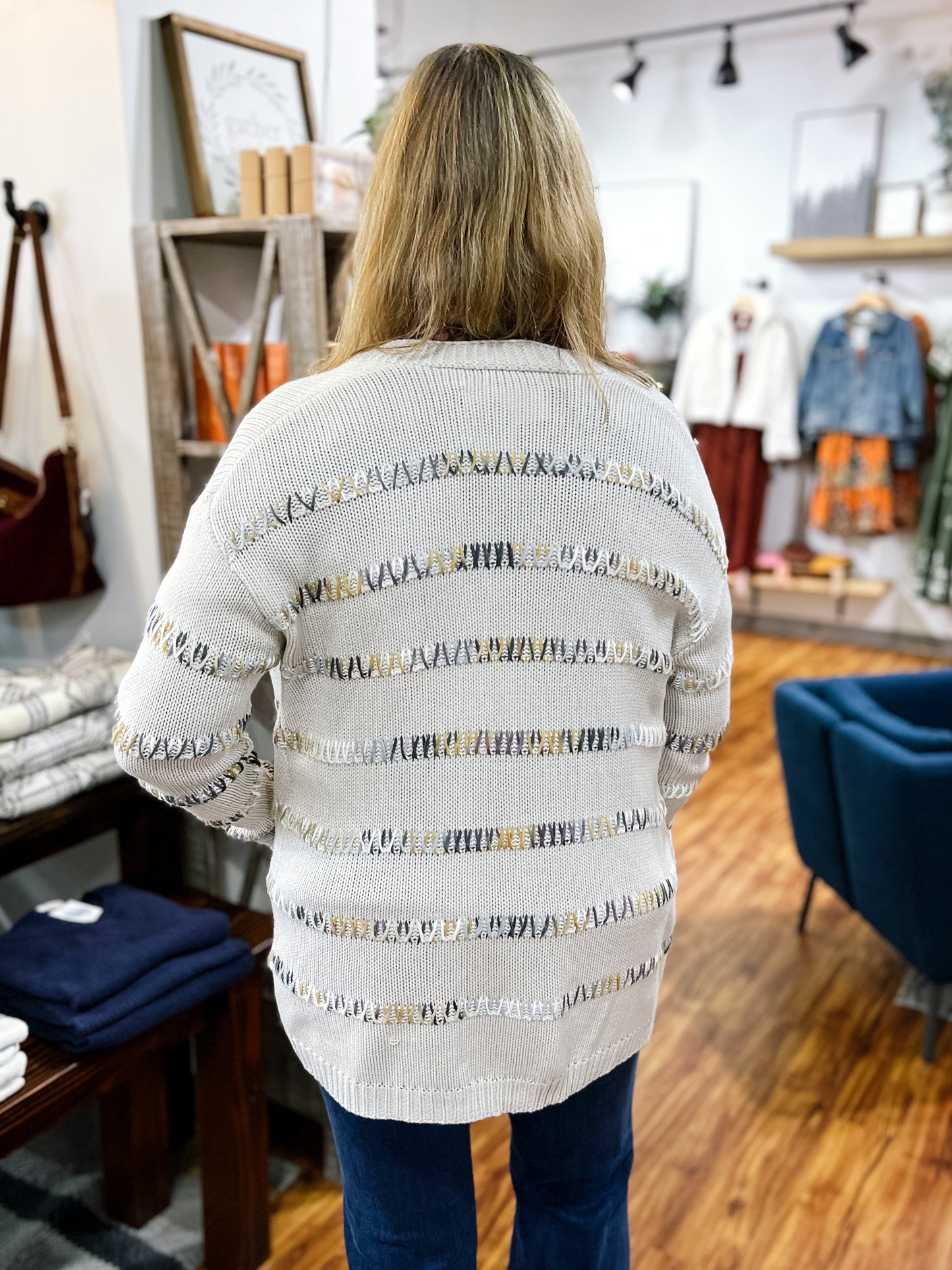 Cream Multi Color Stitching Cardigan