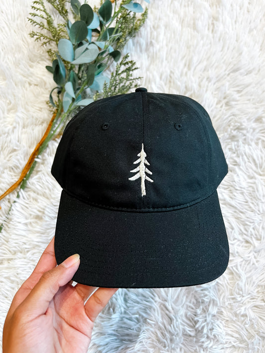 Black W/ White Pine Tree Hat