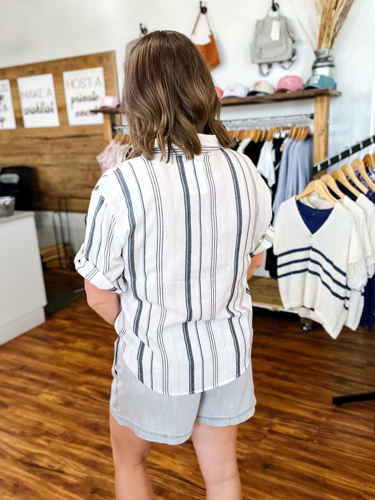 White Stripe Button Down Top