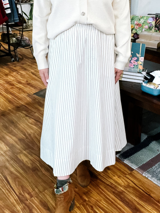 Cream Stripe Midi Skirt