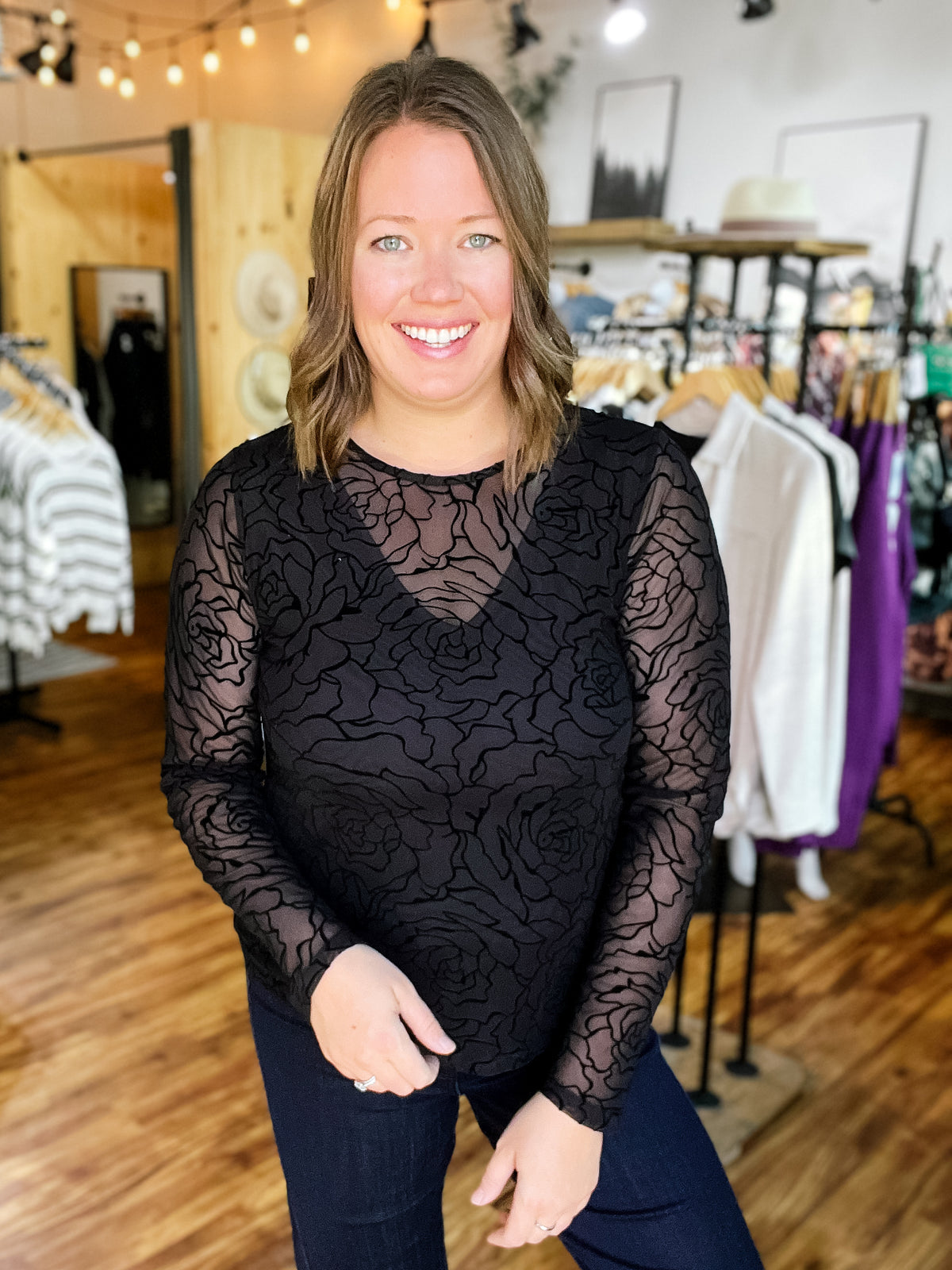 Black Roses Layered Long Sleeve Top