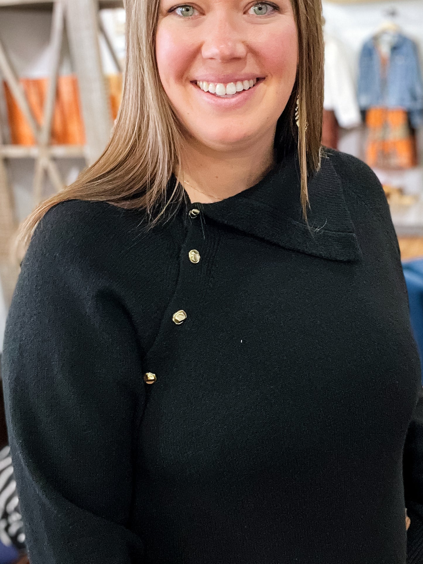 Black Gold Button Sweater