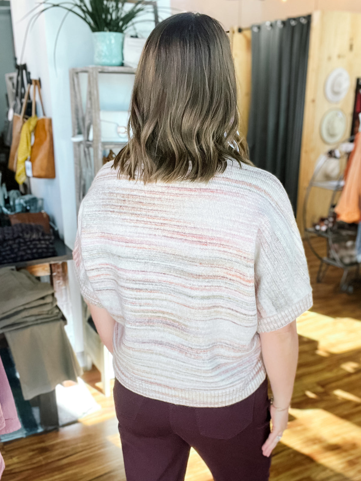 Pink & Purple Mixed Stripe Short Sleeve Sweater