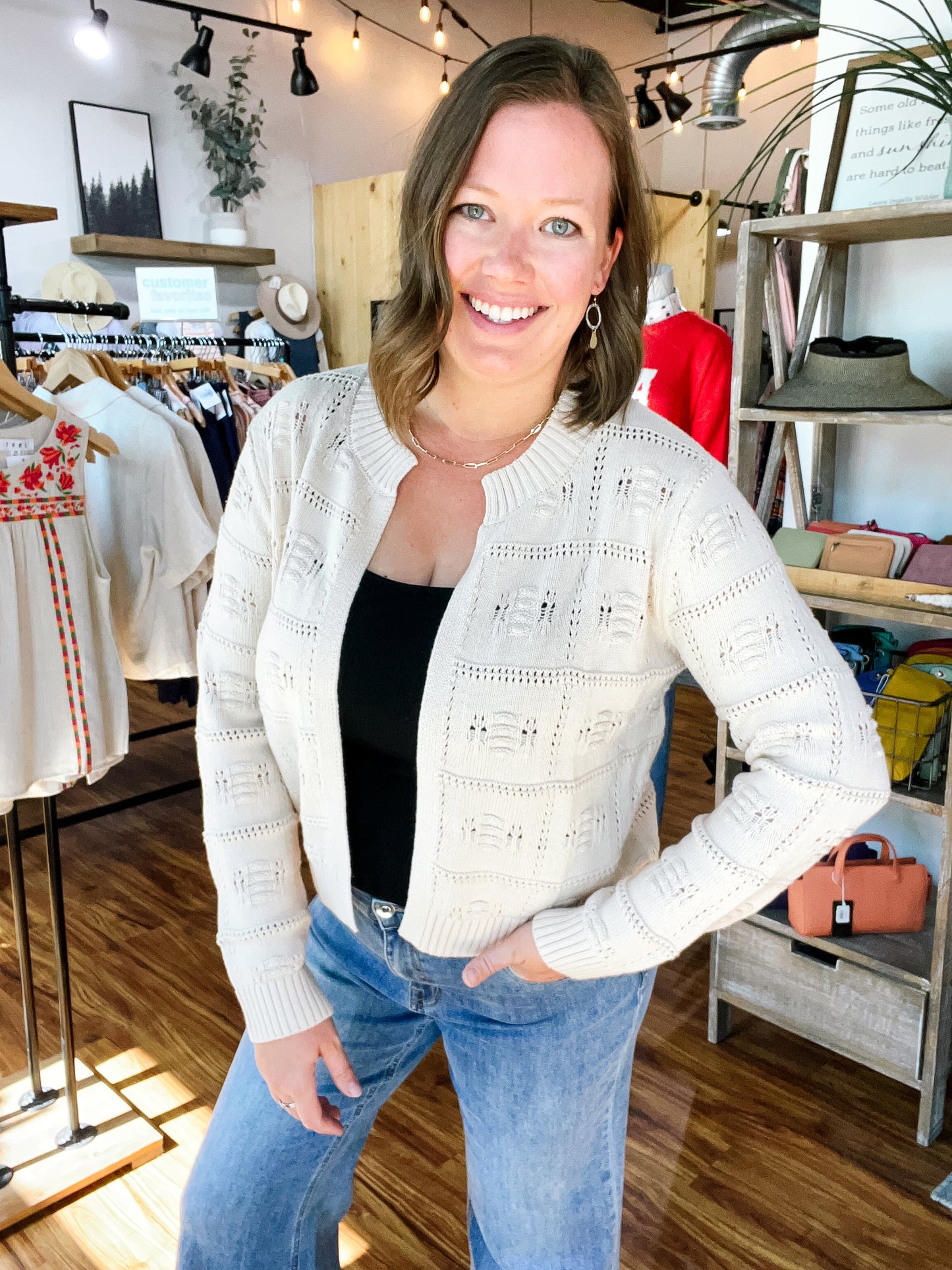 Beige Checkered Knit Sweater