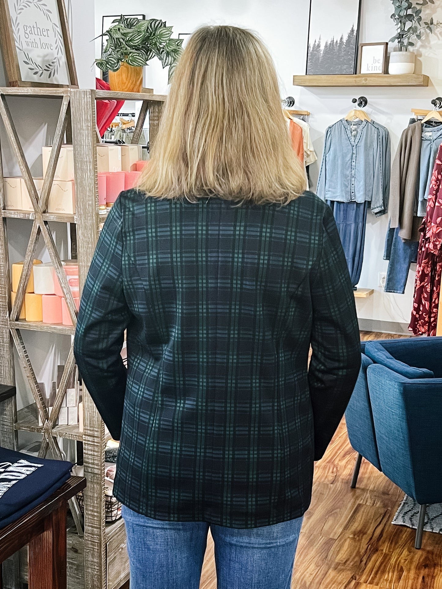Green Plaid Boyfriend Blazer