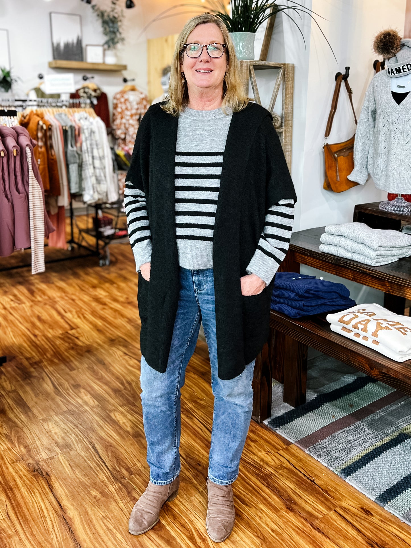 Black Hooded Sweater Poncho