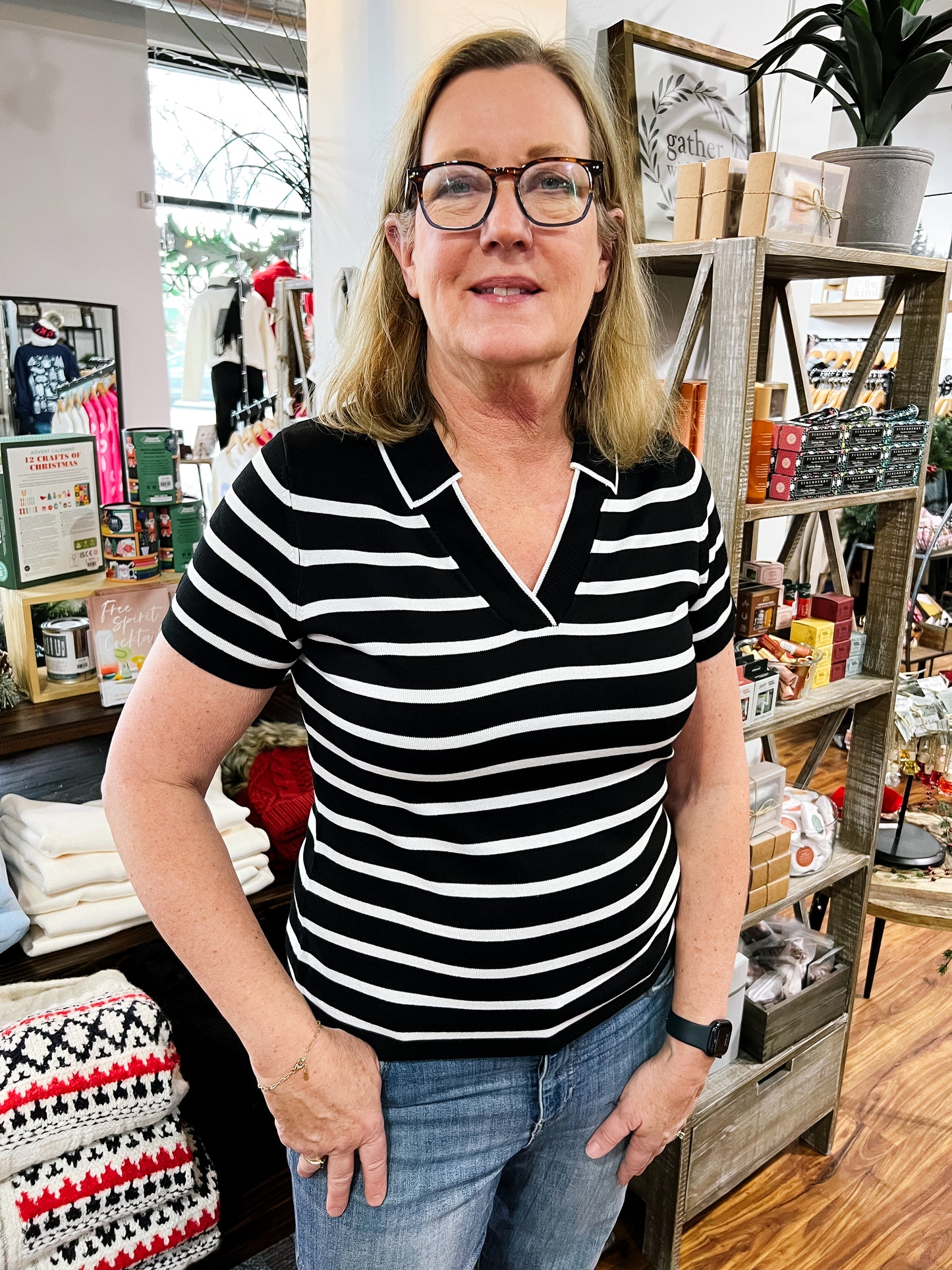 Black & White Striped Collared Sweater